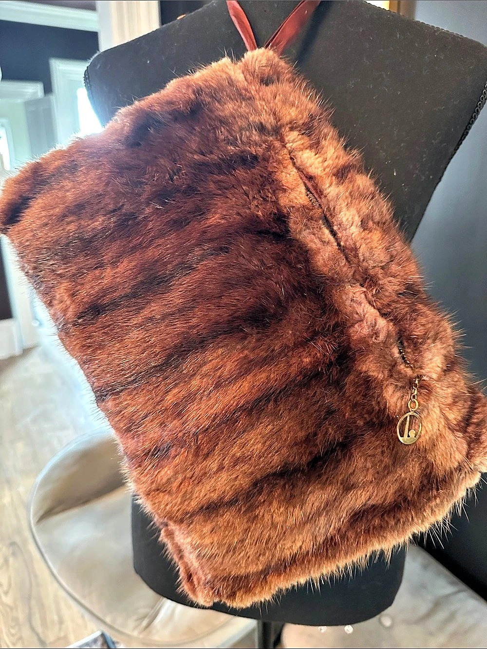 Vintage mink Fur hand muff in Brown